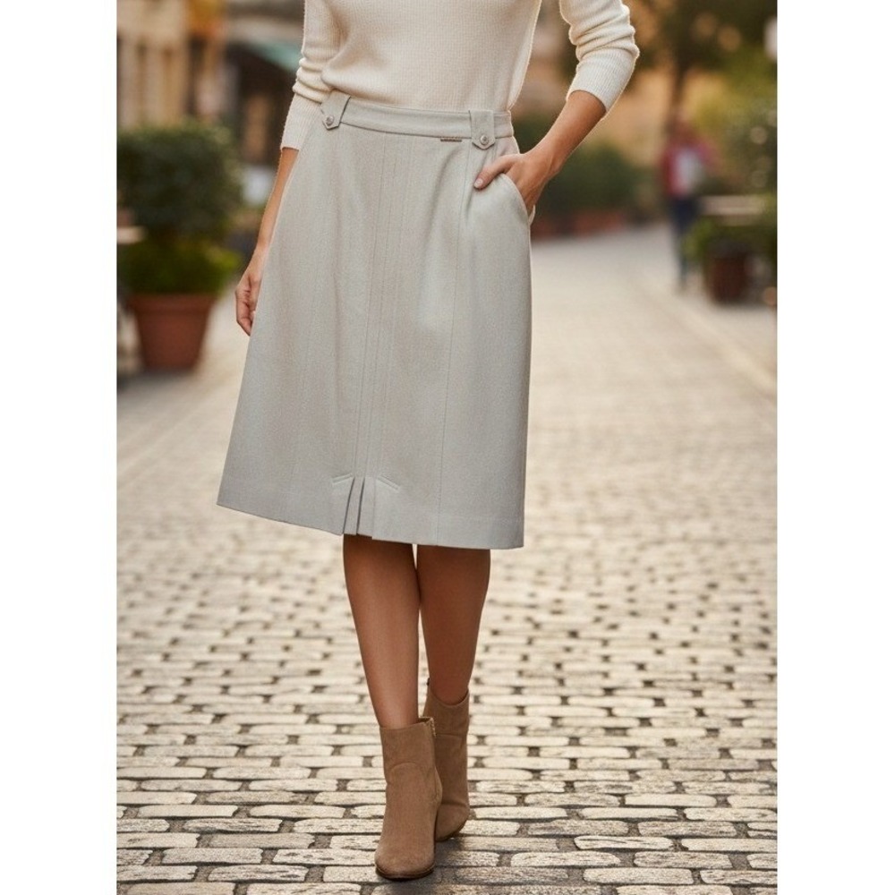 Geiger Austria Skirt Womens Size 40 Wool Pleated Midi Light Green Office Career